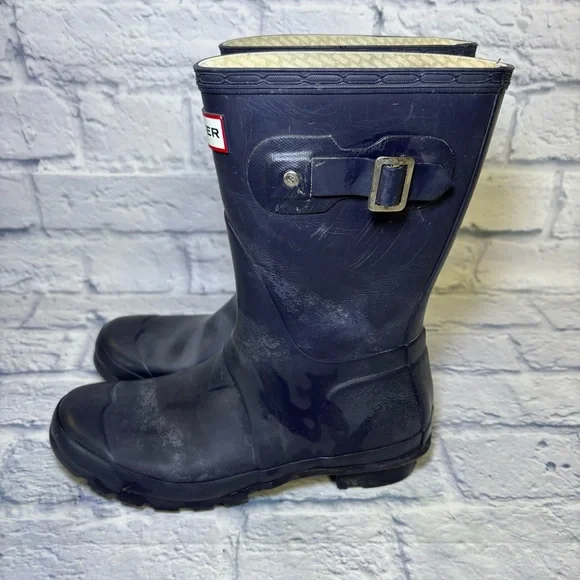 Hunter Women's Original Short Boot Navy Womens 7 Mens 6 Rain Boots Waterproof - Picture 7 of 11
